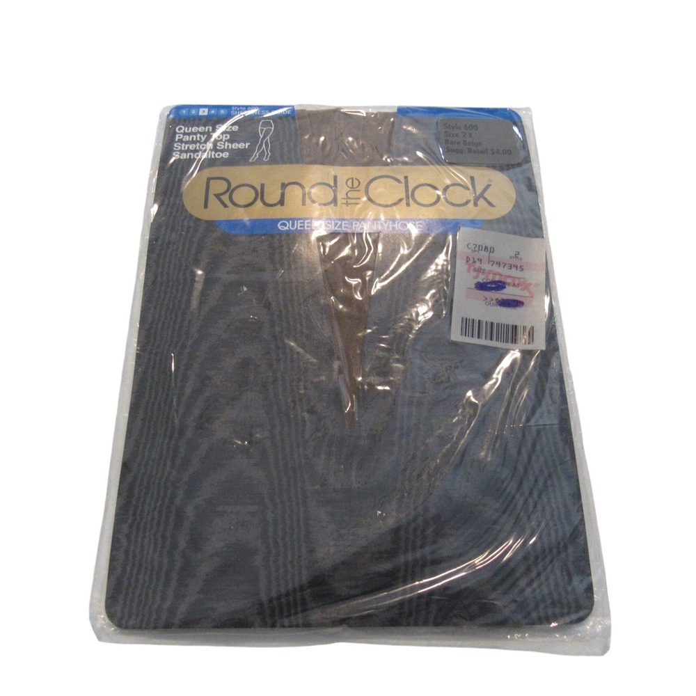 Round the Clock Style 600 Queen Size Pantyhose 2X Bare Beige Vintage 1987 USA